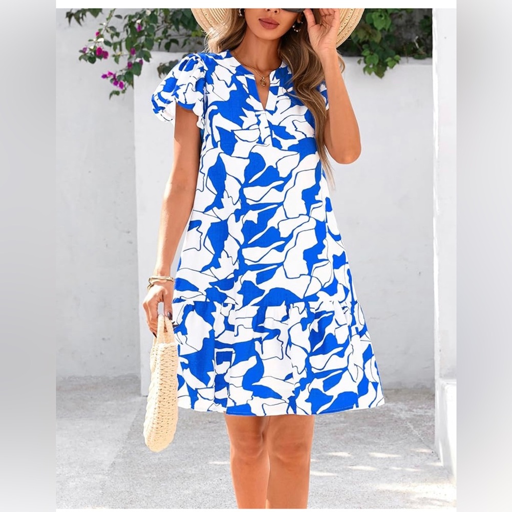 NWT Blue and White Abstract Pattern Dress size XXL 🌹🌺🌸 BC BAG 04